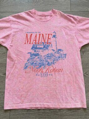 Gildan Pink Short Sleeve Tee with Blue Lighthouse & Red Text